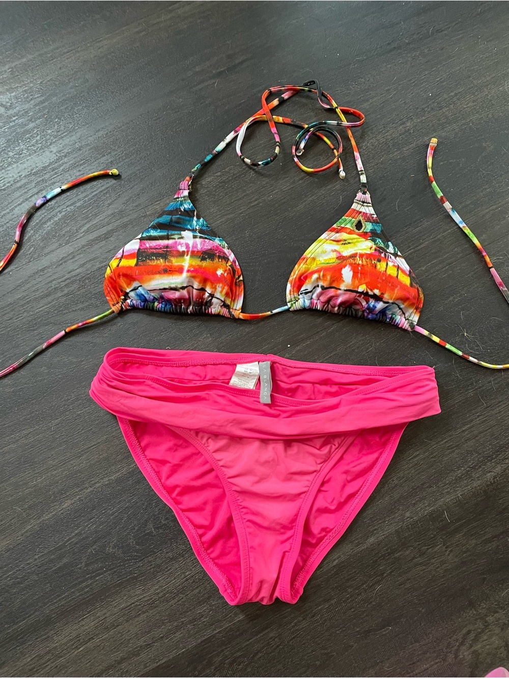 Volcom tie dye stripe Triangle Bikini Top L with La Blanca Hot Pink Bottoms 6